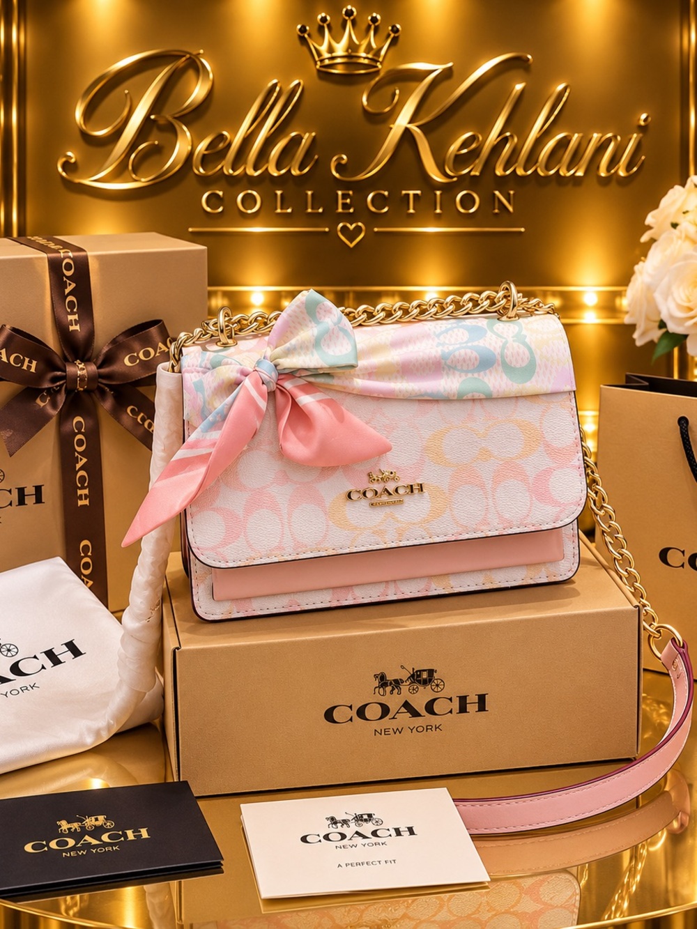 Coach Pastel Pink Multi Signature Parker Crossbody with Scarf Detail